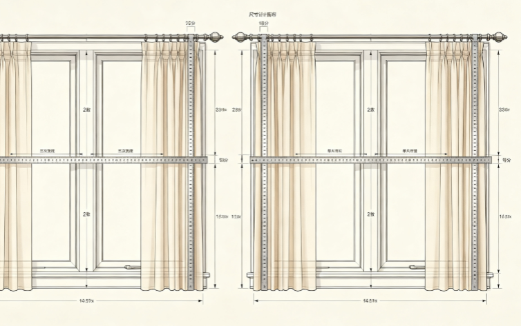 American Ring Curtain Installation and Size Calculation: Standard Measurement and Roman Rod Matching Solutions for 4-Panel Windows