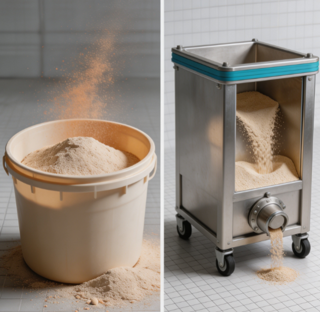 Mobile Square Silo With Discharge Valve for Pharmaceutical Raw Material Sealed Transfer & Quantitative Discharging