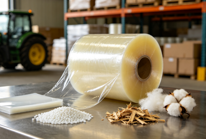 Virgin LLDPE Raw Material Cotton Bale Wrap, High Elongation ≥700% to Tightly Wrap 2.5T Round Cotton Module Without Bursting