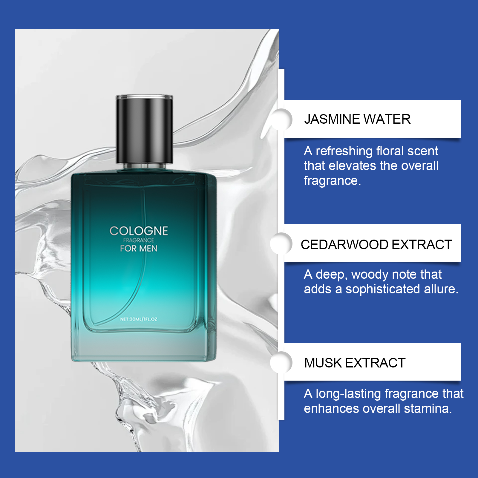 Gentleman Charm Cologne Eau de Parfum – Long Lasting Men's Woody Floral Fragrance - Thumbnail 3